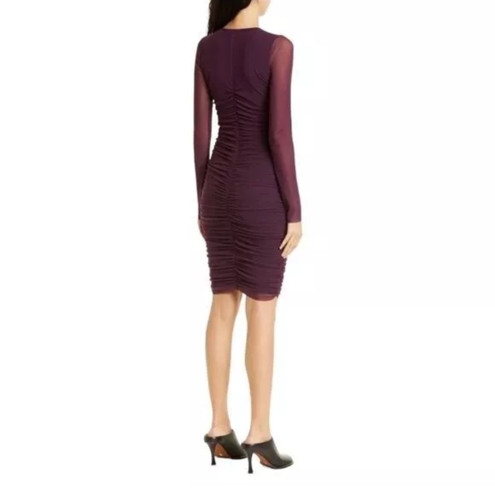 Fuzzi Long Sleeve Mesh Mini Dress Sheer Size XS NWOT Burgundy - Picture 3 of 8